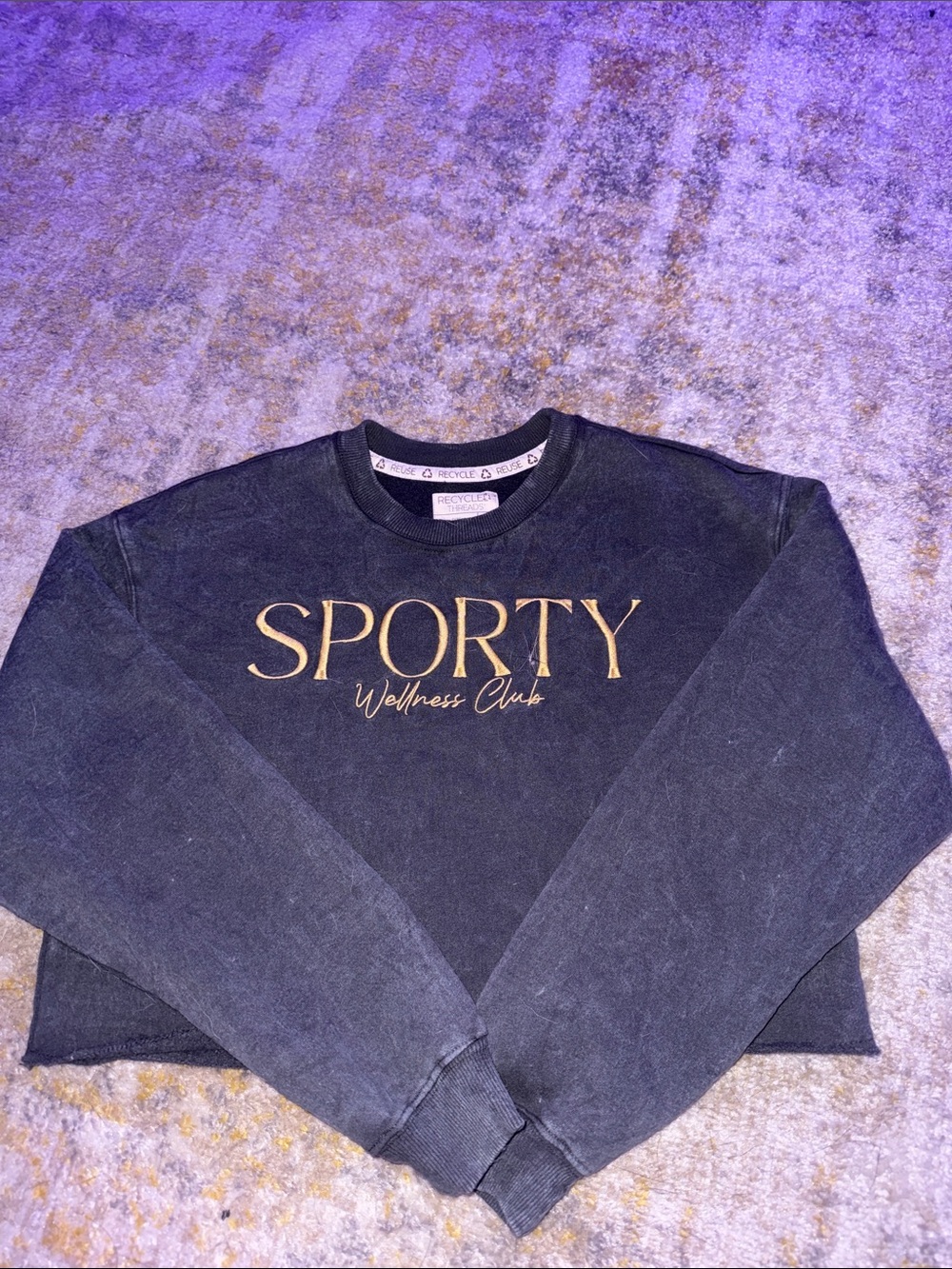 T.J.Maxx Black Crop Sweatshirt with Gold 'Sporty' Script